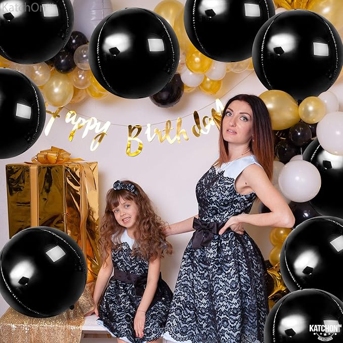KatchOn, Huge Black Balloons - 22 Inch, Pack of 12 | Round 4D Foil Balloon | Black Birthday Party Decoration | Black Graduation Decorations 2026 | Mylar Balloons For Bachelorette, Baby Shower