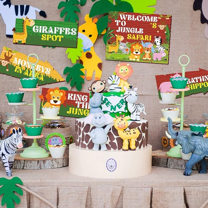 Hooqict 20 Pieces Safari Party Sign for Welcome to Jungle Safari Theme Party Decorations Directional Signs Classroom Wild Animal Birthday Party Decorations Zoo Party Supplies