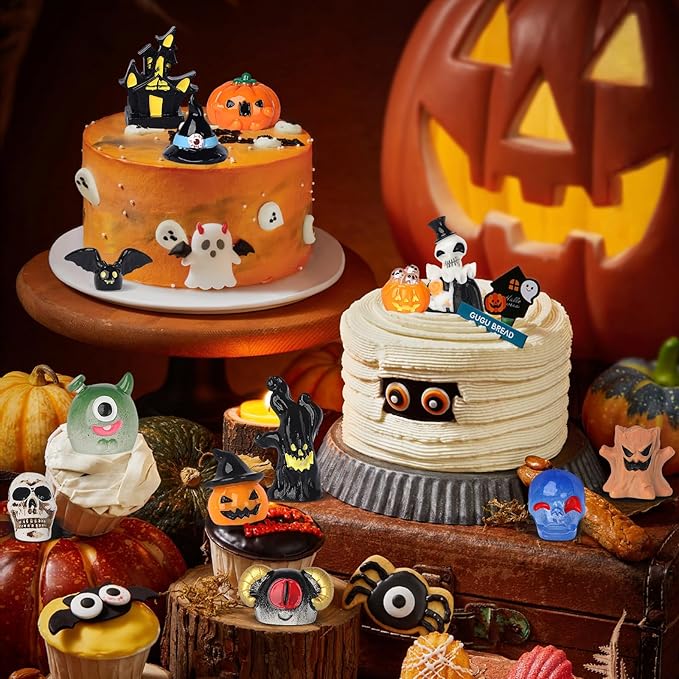 36pcs Halloween Mini Resin Figures Tiny Resin Animals Pumpkin Ghost Ornaments for Halloween Theme Miniature Garden Decorations Fairytale Garden Accessories Plant Pot Craft Decorations