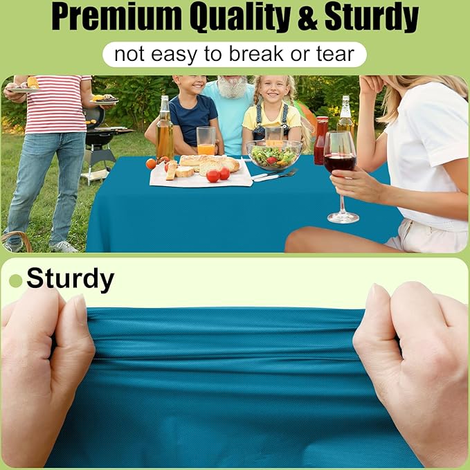 Smiry Disposable Table Cloth - 15 Pack, 54 x 108 Inch Waterproof Rectangle Tablecloths for Parties, Decorative Plastic Table Cover, Leakproof & Sturdy, Aqua