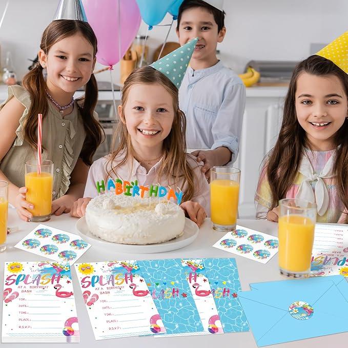 Qyeahkj 36pcs Pool Birthday Party Invitations for Girls Swimming Pool Party Invitation Card with Envelopes and Stickers for Kids Boys Baby Shower Summer Hawaiian Beach Party Favor Supplies Decorations