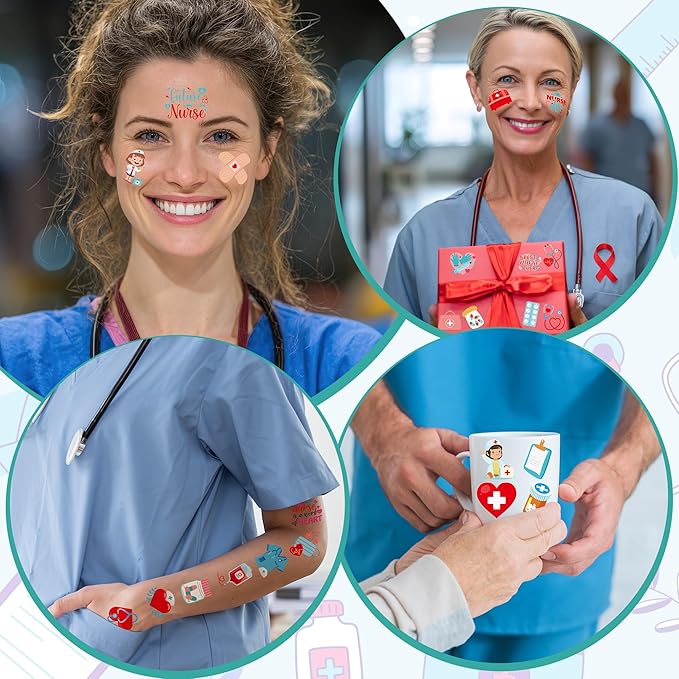 150Pcs Nurses Temporary Tattoos Stickers, 12Sheets Waterproof Nurse Stickers for Nurse Appreciation Gifts Nurses Week Gifts Decorations Nursing Graduation Gift Nurses Supplies Party Favors Accessories