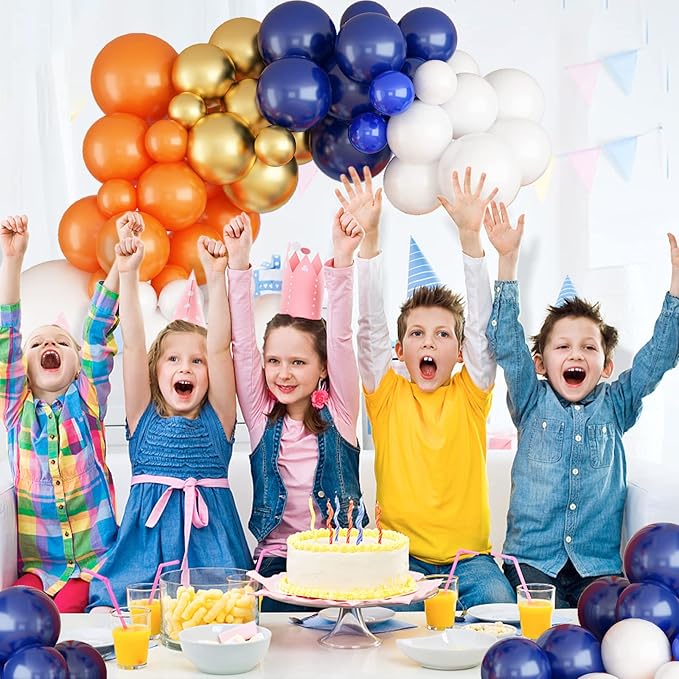 Blue and Orange Balloon Arch Garland Kit, Navy Royal Dark Blue Gold Orange Balloons, Metallic Chrome Latex Balloons Different Size for Thanksgiving Fall Graduation Anime Birthday Party Decorations