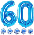 60th Birthday Balloons for Men, 40 Inch Giant Blue Foil Number 60 Balloons with Blue Confetti Balloons Kit, Digit 6 & 0 Helium Balloons for Boys Girls Women 6th 60th Anniversary Party Decorations