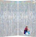 Silver Foil Fringe Curtains for Party Decorations, Birthday Photo Backdrop, 3.28 x 6.56ft Metallic Streamer Tinsel Curtain with Glitter for Birthday Wedding Wall Hanging Supplies