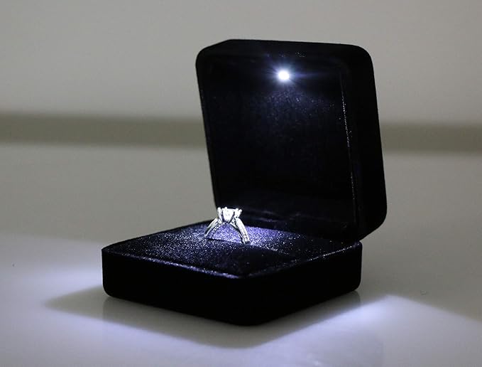 Big Size Velvet Metal Glossy with LED Jewelry Gift Box for Proposal, Engagement, Wedding - Suitable for a pair of rings