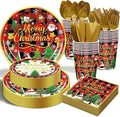 Christmas Party Decorations Supplies - 175 PCS Merry Christmas Red Plaid Disposable Dinnerware Set Xmas Paper Plates and Napkins Sets with Cups Fork Spoon for Holiday Party Supplies, Serve 25