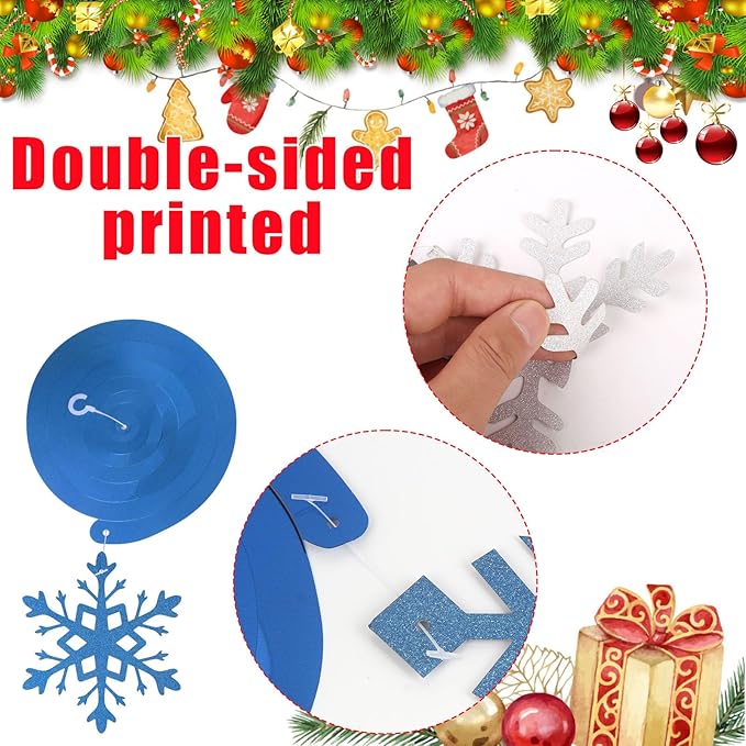 CCINEE 36pcs Christmas Snowflake Hanging Foil Swirls, Winter Snowflake Hanging Decoration Christmas Foil Ceiling Hanging Swirls for Frozen Winter Xmas Holiday Party Supplies（Pre-Assembled）