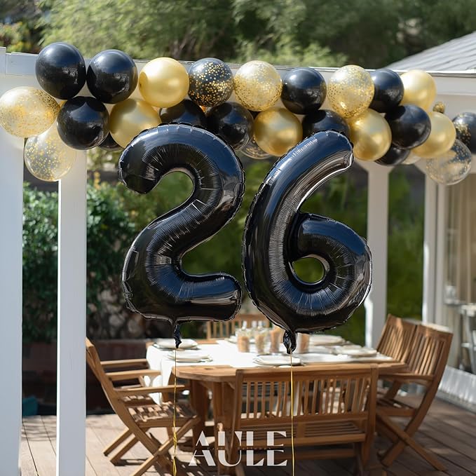 AULE 40 Inch Large 26 Balloon Numbers Black, Big Foil Number Balloons, Giant Helium Happy 26th Birthday Party Decorations for Man and Women, Huge Mylar Anniversary Party Supplies