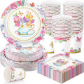 Pickmesh 250 Pcs Tea Party Disposable Tableware Set Paper Plates and Napkins Cups Supplies Tea Party Theme Dinner Dinnerware for Birthday Bridal Baby Shower wedding Decoration Serves 50