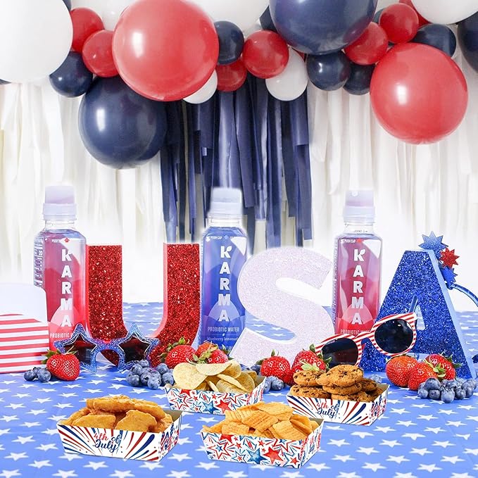 4th of July Paper Food Trays 24pcs Patriotic Red White Blue Disposable Snack Candy Holder Trays For Independence Day Theme Party Decorations