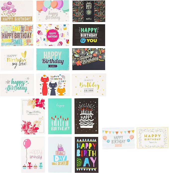 Mr. Pen Assorted Color Birthday Cards, 20 Pack, 4 x 6 Inches, Blank Inside, Includes Envelopes