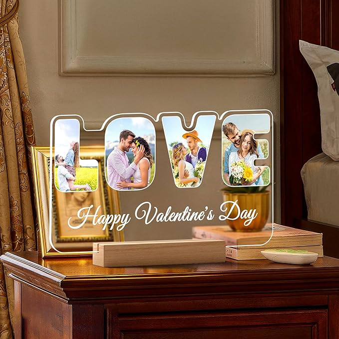Custom Picture Frames with Photo, Personalized Photo Frame with Night Light, Customized Gifts for Girlfriend Boyfriend, Personalized Anniversary Couples Gifts for Women Men Her Him Mom Dad