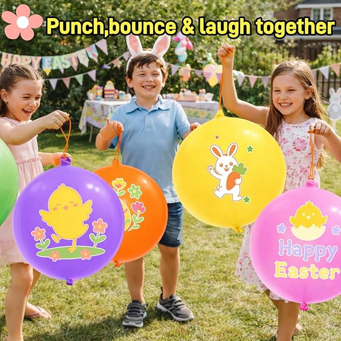 Sean's Choice 30Pcs Easter Punch Balloons, Thickened Latex Punching Balloon Heavy Duty Party Favors for Kids, Bouncy Balls Easter Basket Stuffers