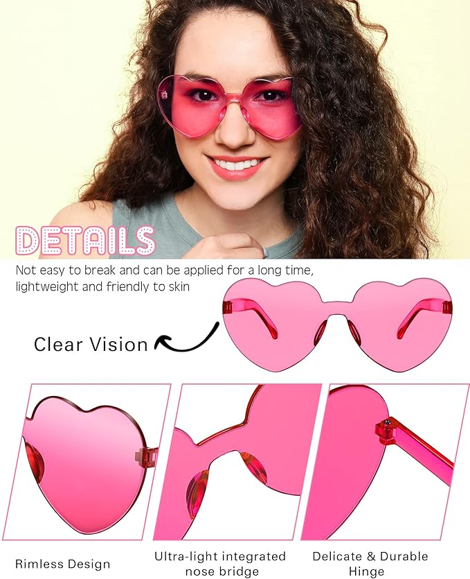 Photect 12 Pair Heart Shaped Sunglasses Neon Color Transparent Heart Glasses for Women Party Favor