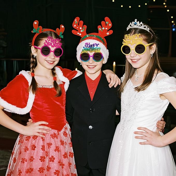 hoyuwak 6 PCS Happy New Year Eyeglasses Glitter Funny New Year Party Glasses Funny Party Sunglasses for Party Supplies