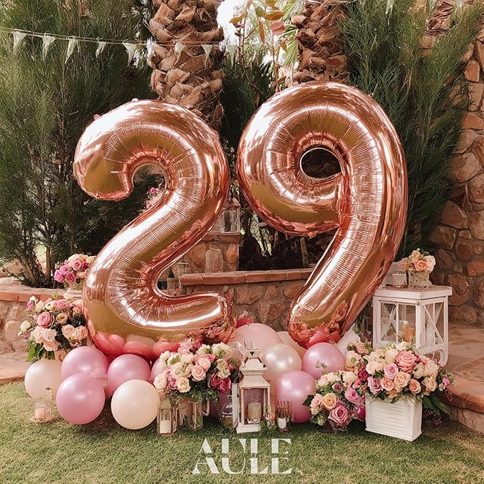 AULE 40 Inch Large 29 Balloon Numbers Rose Gold Big Foil Number Balloons Giant Helium Happy 29th Birthday Party Decorations fo Women Huge Mylar 92 Anniversary Supplies