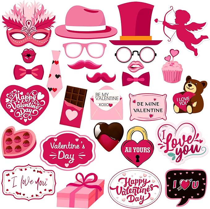 KatchOn, Pink Valentines Day Decorations Photo Booth Props- Pack of 28 | Valentines Day Photo Props, Valentine Day Decorations | Valentine Photo Booth Props, Valentine Day Props, Pink Valentine Decor