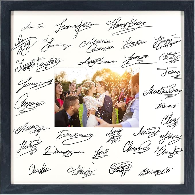 GraduatePro 14x14 Signature Picture Frame Board for 5x7 Photo with Signable Mat for Birthday Party Graduation Party Table Decoration Wedding Guest Book