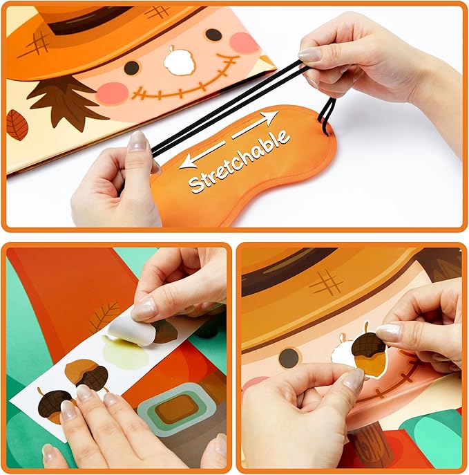 Fall Themed Pin the Nose On the Scarecrow Party Game Poster with 24 Pcs Acorn Stickers Fun Autumn Harvest Party Activity Decorations Supplies for Thanksgiving Halloween Fall Festivals Birthday