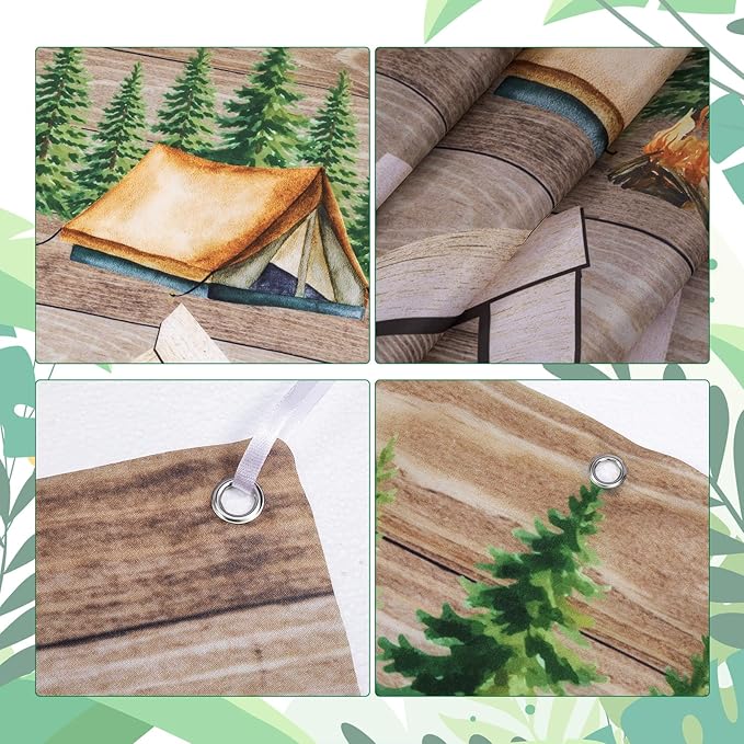 Peryiter 3 Pcs Camping Themed Party Decorations Banner Welcome Porch Sign with 1 Double Sided Tape for Summer Camp Birthday Hawaii Baby Shower Themed Party Activity Decor door (Forest Style)