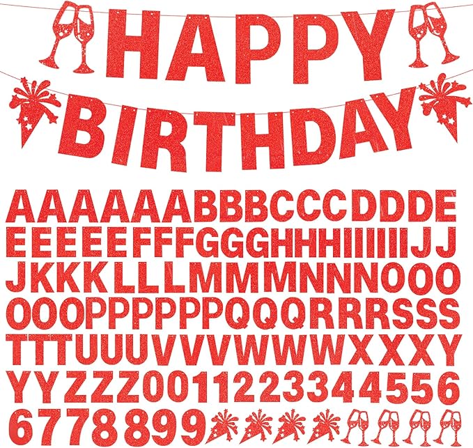 129Pcs DIY Custom Letter Banners Glitter Customizable Banner Kit 0-9 Numbers DIY Happy Birthday Letters Valentine's Day Personalized Banners for Wedding Birthday Party Decorations Supplies(Dazzling Red)