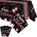Tudomro 3 Pcs Happy Birthday Tablecloths Happy Birthday Party Decorations Plastic Table Cover Rectangular Cloths for Women Men Baby Shower Party Supplies, 108 x 54 Inch (Black Rose Gold)
