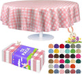Grandipity 12 Pack Premium Disposable Plastic Tablecloth 84" Inch Decorative Round Table Cover - Pink Checkered Gingham