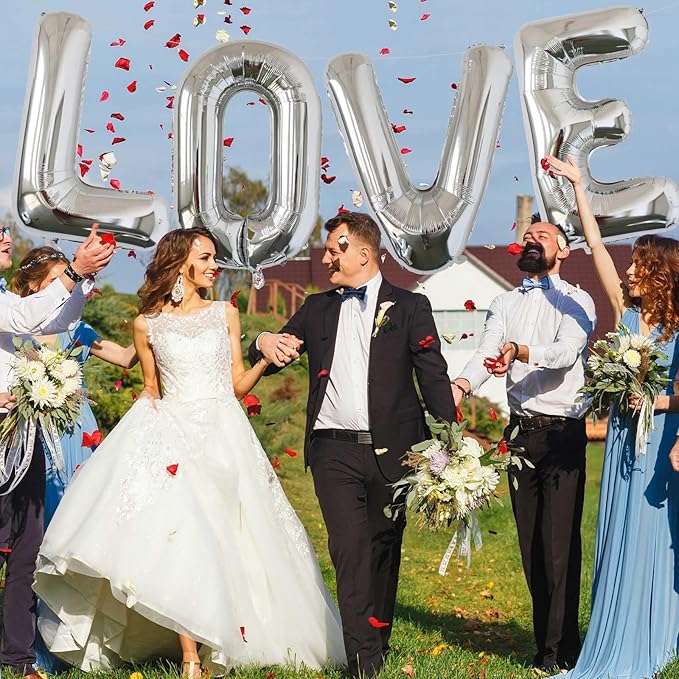 KALOR 40 Inch Silver Letter LOVE Balloons Jumbo Foil Mylar Helium Big Balloons for Birthday Party Anniversary Baby Shower Supplies
