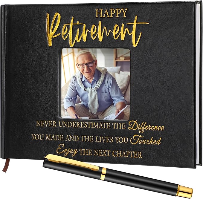 Ctosree Retirement Guest Book with Signature Pen Retirement Party Gift Supplies for Women Men Office Colleague Advice and Wishes Decorations(Photo)