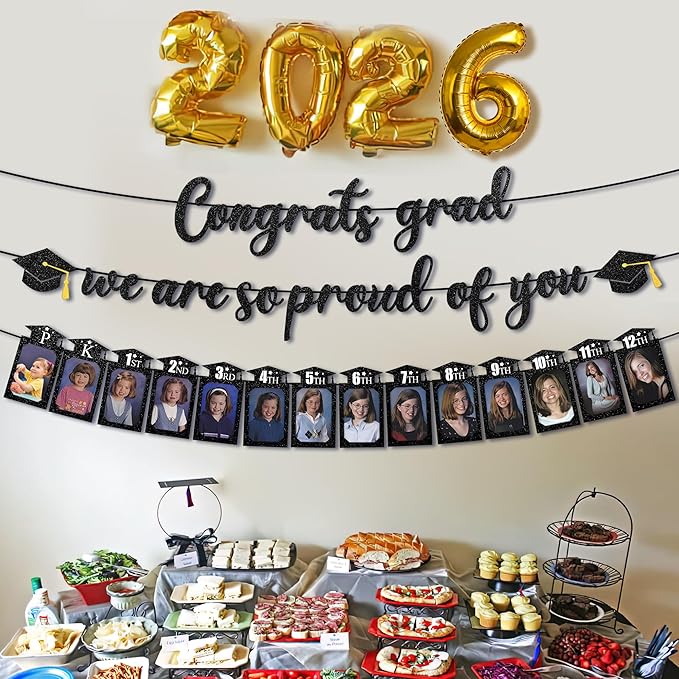 Congrats Grad We are So Proud of You,P-12th Grade Graduation Photo Banner Class of 2026 Graduation Party Decorations Supplies (4x6 in)