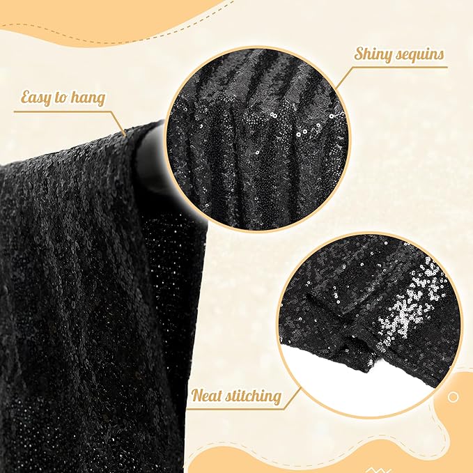PartyDelight Black Sequin Backdrop 6x8ft - High Density 3mm Shimmer Sequin Background with 4-Inch Rod Pocket, Sparkly Photography Curtain for Birthday, Prom, Studio & Event Decor
