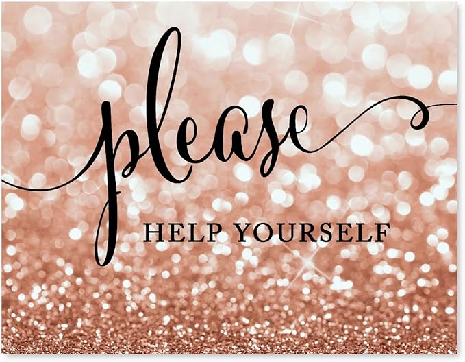 Andaz Press Wedding Party Signs, Glitzy Rose Gold Glitter, 8.5x11-inch, Please Help Yourself, 1-Pack, Bokeh Colored Party Supplies