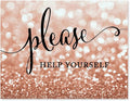 Andaz Press Wedding Party Signs, Glitzy Rose Gold Glitter, 8.5x11-inch, Please Help Yourself, 1-Pack, Bokeh Colored Party Supplies