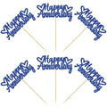 Gyufise 24Pcs Happy Anniversary Cupcake Toppers Glitter Anniversary Party Supplies Cake Decorations Wedding Celebration Party Decoration Supplies Blue