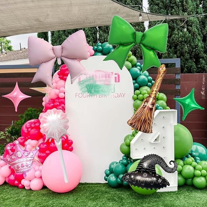 10Pcs Witch Party Party Balloons/Green Pink Bow Crown Sparklers Wizard Hat Broom Foil Balloons/Wick*ed Birthday Party Supplies/Magic Wizard Birthday, Enchanted Fantasy Magical Celebration