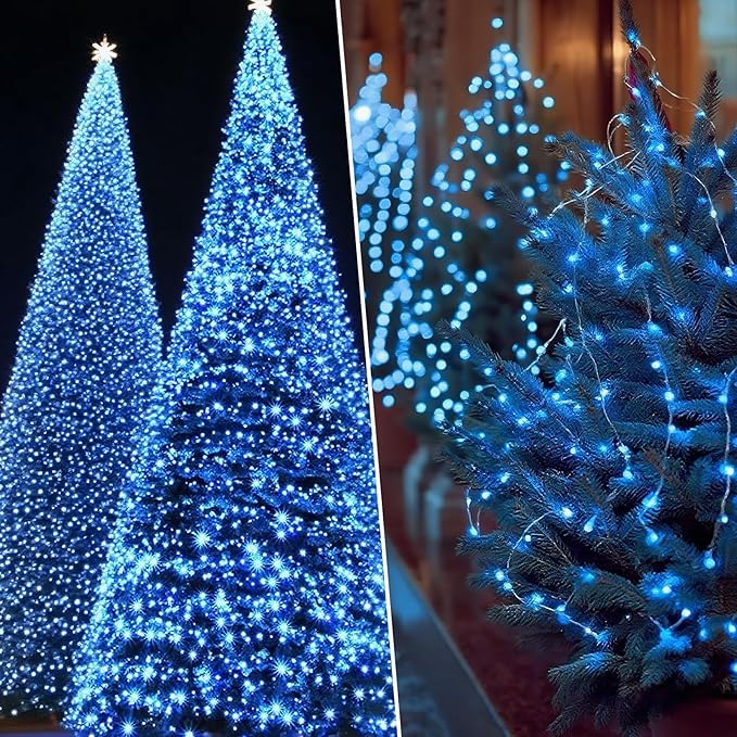 Solar String Lights Outdoor Waterproof 33ft 100LED 8 Modes Twinkle Lights Solar Fairy Lights for Patio, Garden Yard Party Wedding Tree Christmas Halloween Decoration, Blue