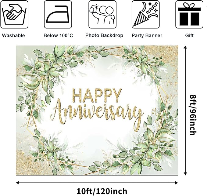 Avezano Cotton Sage Green Leaves Backdrop (10x8ft) for Wedding, Anniversary, Memorial Day Decorations