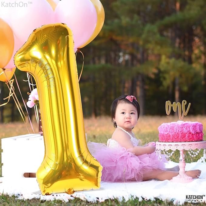 KatchOn, Gold Number 1 Balloons For First Birthday - 40 Inch | Number 1 Balloons for 1st Birthday | 1 Balloons for 1st Decorations | Gold One Balloon For Happy Anniversary Decorations