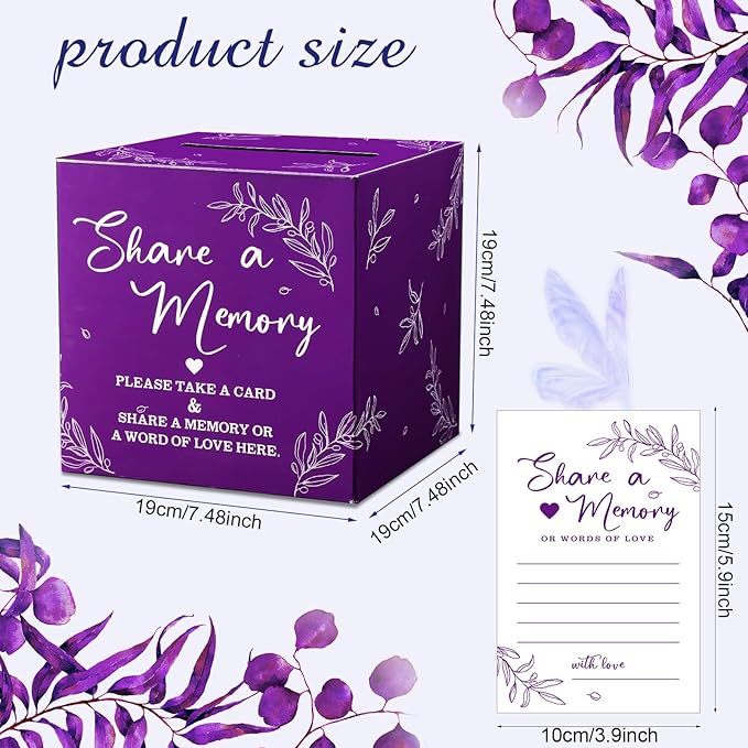 Pajean 50 Pcs Share a Memory Cards for Collections of Life, Memory Cards Box for Guest Ideas Funeral Graduation Wedding Bridal Shower Birthday Anniversary Retirement(Purple)