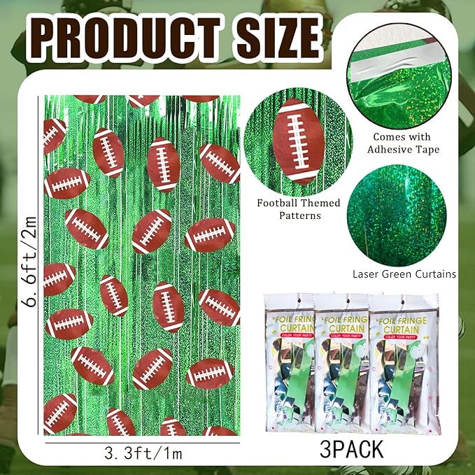 MYUPDALIN 3 Pack Football Party Decorations Football Birthday Decorations Foil Fringe Curtain Backdrop Decorations Photo Props