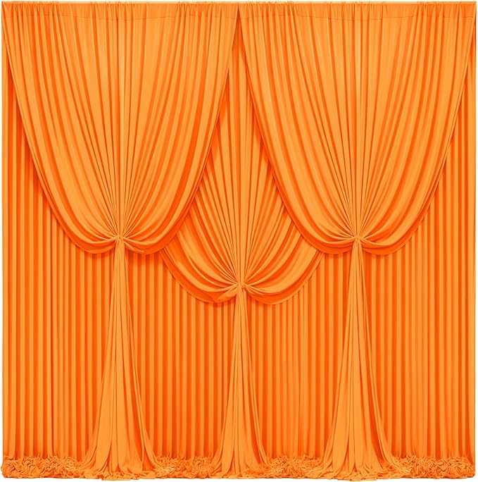 40x10FT Orange Backdrop Curtains for Wedding Parties, Wrinkle Free Polyester Photography Backdrop Drapes for Wedding Baby Shower Birthday Parties Stage Background Stand Decorations 4x10ft,10 Panels