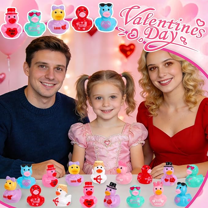 200 Pcs Valentine's Day Mini Resin Ducks 8 Style Bulk Love Heart Duck Figures to Hide for Valentines Gifts Home Tabletop Garden Miniature Landscape Cake Birthday Party Decor