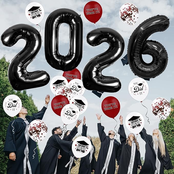 Graduation Decorations 2026, Class of 2026 Backdrop, Banner, 2026 Foil Balloons, Tablecloth, Hanging Swirls, Honeycomb Centerpieces, Party Supplies Decorations Set for College (MAROON)