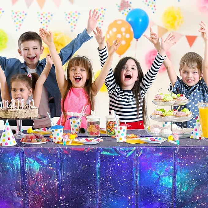 3Pcs Iridescent Space Tablecloths, Disposable Plastic Purple Galaxy Table Cloth Rectangle Table Covers for Space Starry Night Star Theme Party Birthday Party Decorations, 54x108 Inch
