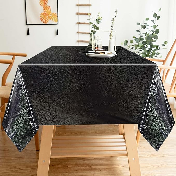 2 Pack Black Iridescent Plastic Tablecloth Disposable 54 × 108 Inch Glitter Holographic Foil Table Cloth Plastic Laser Rectangle Table Cover for Birthday Wedding Disco Party