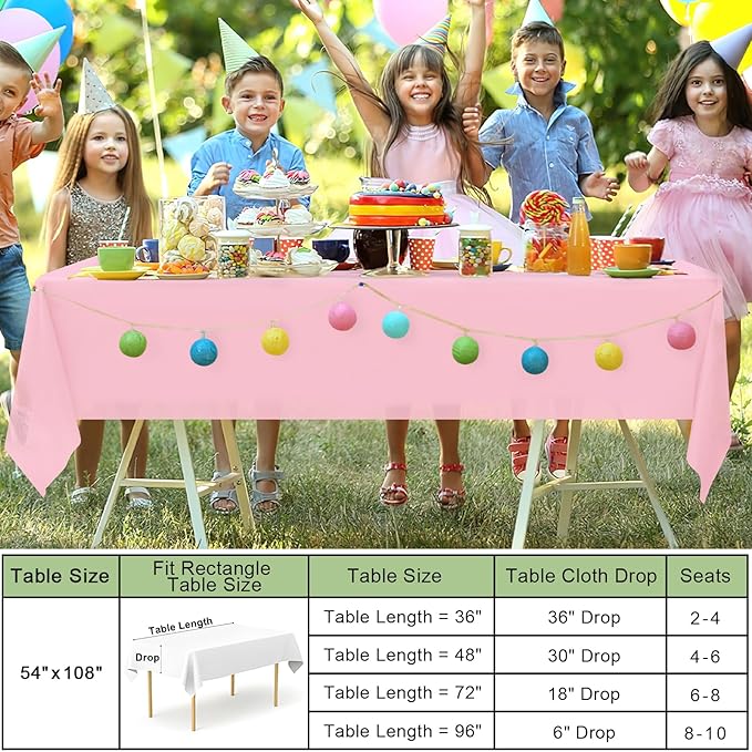 misaya 6 Packs Disposable Plastic Table Cloth, 54 x 108 Inch Waterproof Rectangle Tablecloth, Leakproof & Sturdy Decorative Table Covers for Easter, Picnic, Party and Outdoor, Pink