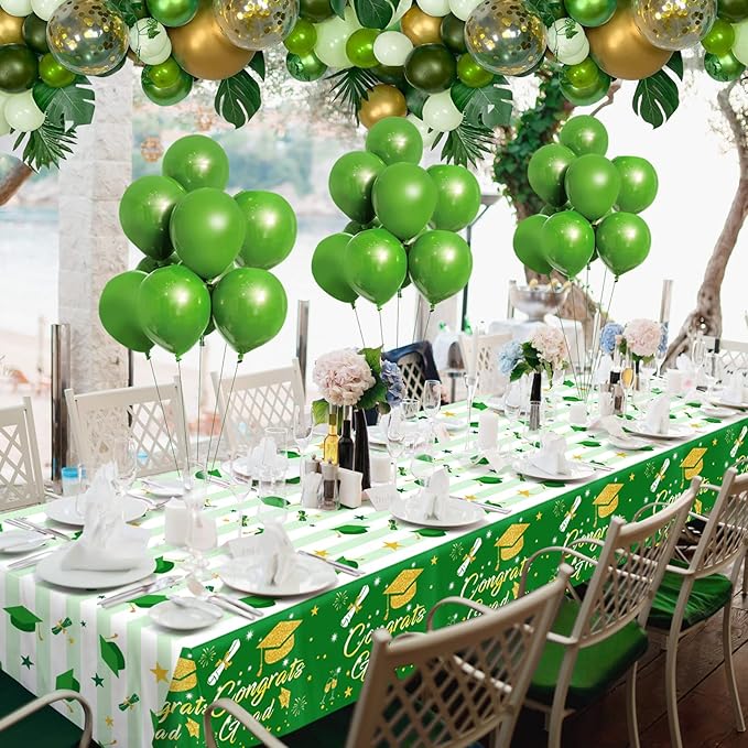 Graduation Tablecloth Party Decorations 2026, 3 Pack Green Large Size 54"x108" Congrats Grad Disposable Rectangle Table Covers Plastic Table Cloth for College High School Class of 2026 Party Supplies
