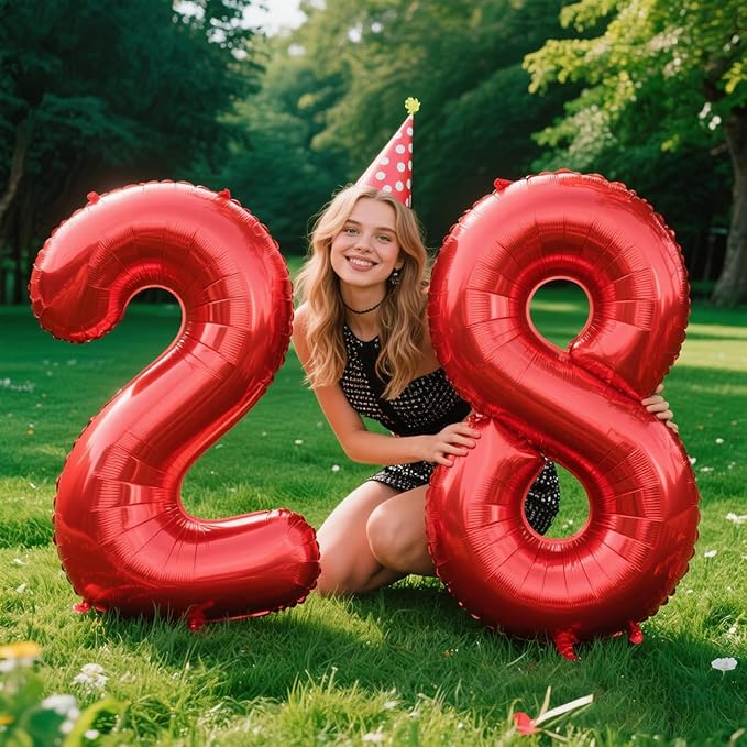 Red Number 2, Balloons 40 Inch Giant Foil Large 2 Number Balloons,Number 2 Digital Two Helium Balloons 12 20 21st Numbers Birthday Decorations for Parties, Anniversaries Supplies Decorations