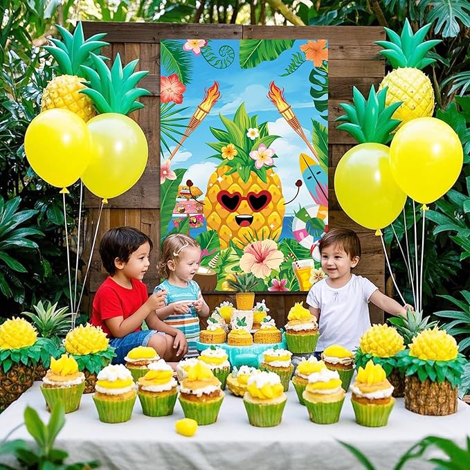 Hooqict Luau Party Game for Kids Pin the Sunglasses on the Pineapple for Summer Tropical Tiki Luau Party Supplies Decorations, Large Hawaiian Pin The Tail Game Poster with 27 Pineapple Stickers